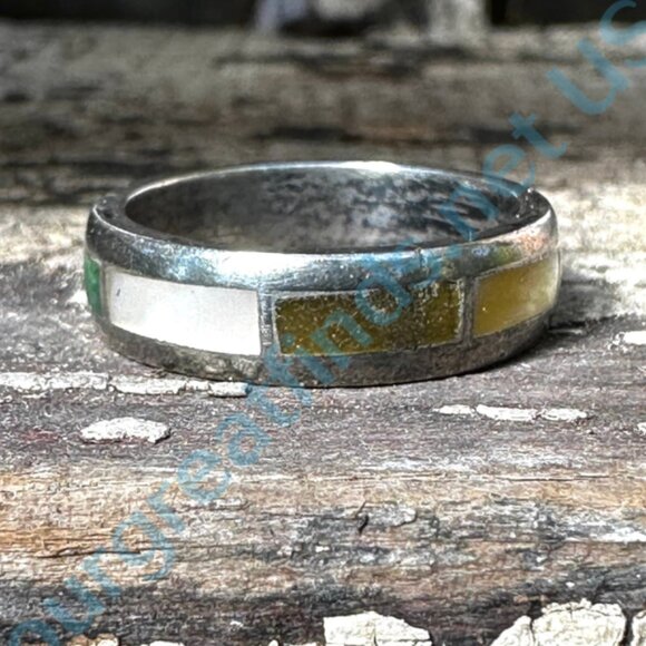 Vintage Southwestern Sterling Silver Channel Inlay Band Ring Size 7 - Picture 6 of 7